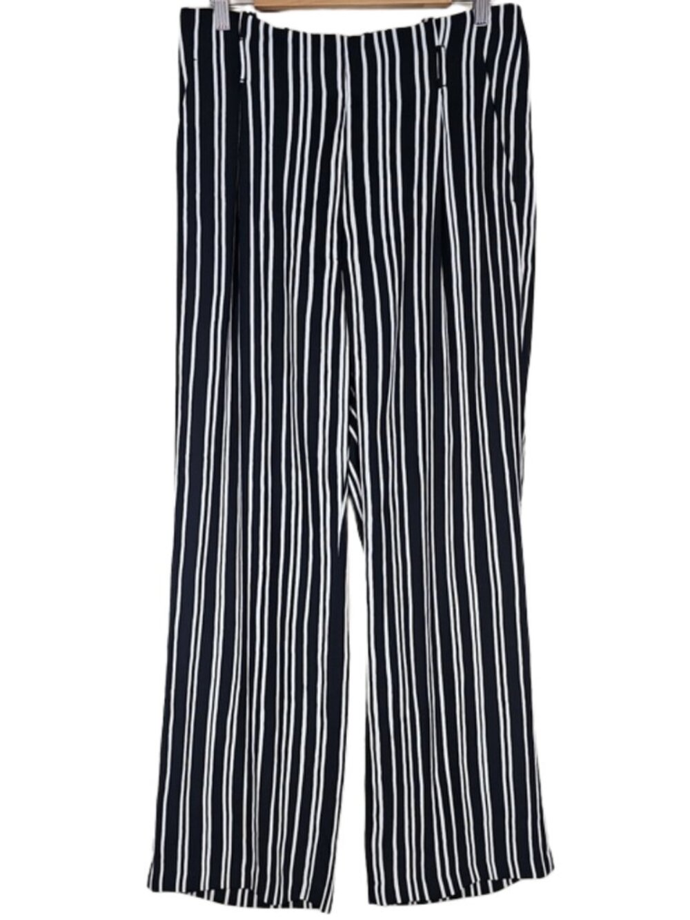 H&M Black & White Stripe Wide Leg Trousers High Waist Sz 12 Dark Academia Chic